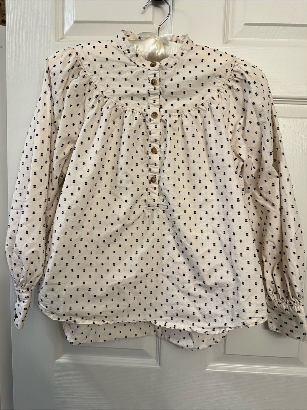 Old Navy Cream Dot Print Peasant Blouse